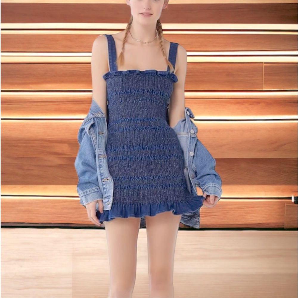 Urban Outfitters Sophia Denim Smocked Mini Dress Sold Out in Stores Size 6